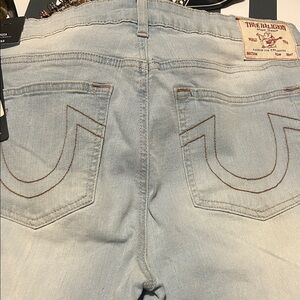True Religion Light Wash Denim with Brown Stitching